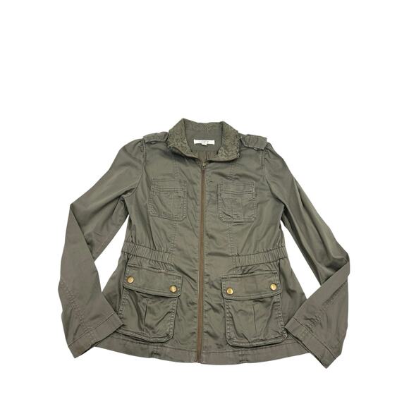 Ann Taylor LOFT Womens Green Y2K Crochet Lace Military Field Jacket Sz S - Picture 1 of 11